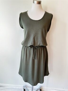 Lou & Grey Olive Green Sleeveless Knit Mini Utility Tank Dress Waist, Medium